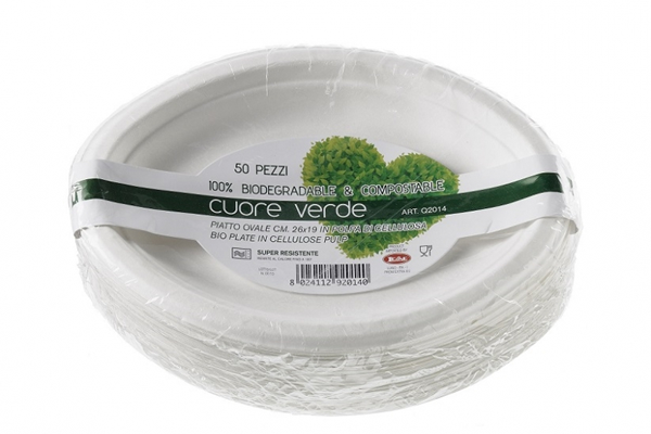 Piatto bio ovale in polpa di cellulosa 26x19 cm - Posate e piatti biodegradabili