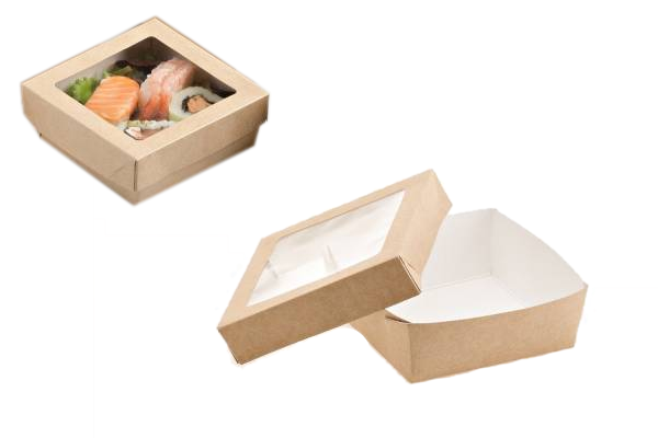 Box con finestra in carta Kraft+PE cm. 18x18x h.5 ml. 1500 - Street food, take away e asporto