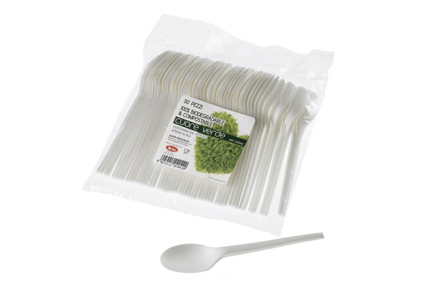Cucchiaio bio in fibra di mais CPLA cm. 16 - Posate e piatti biodegradabili